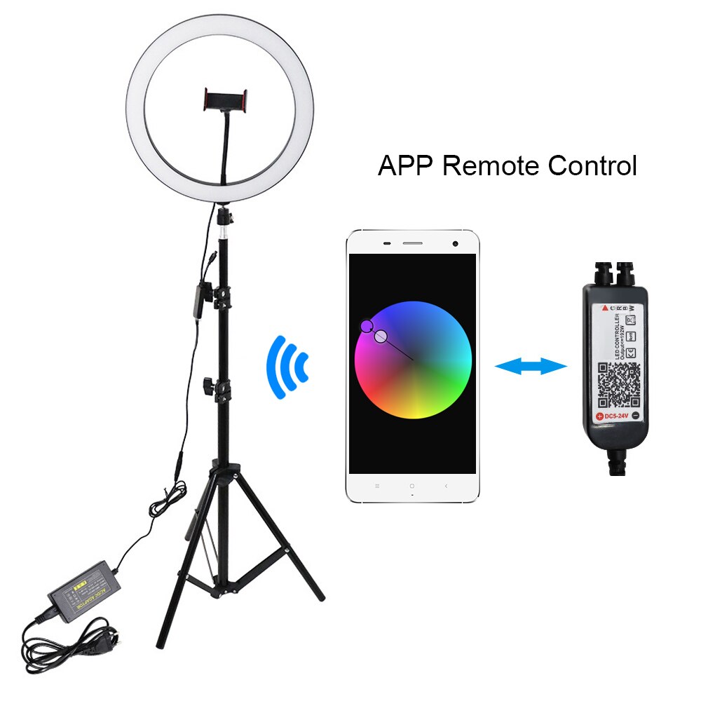 12 polegada/30cm rgb anel luz fotografia lâmpada beleza luz pode ser escurecido colorido luz com suporte do telefone ballhead controle remoto