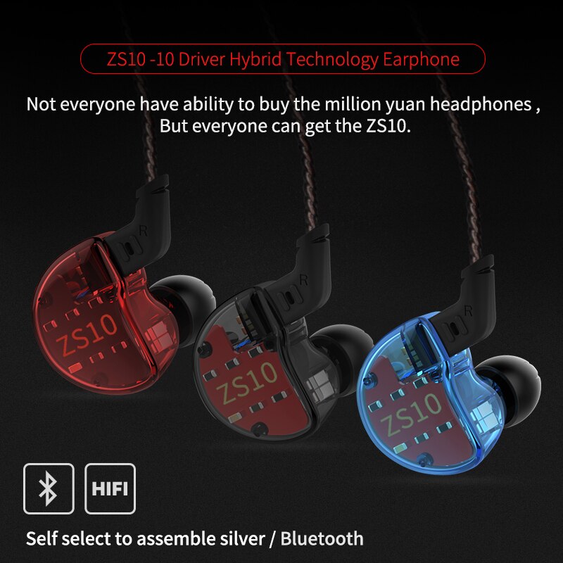 KZ ZS10 4BA+1DD Hybrid In Ear Earphone HiFi Earphone Earplug Headset Earbud Noise Cancelling DJ Earphone AS10 ZST