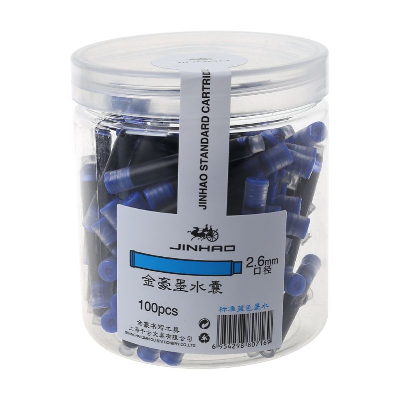 Jinhao cartuchos de fonte, 100 peças de cartuchos de tinta preto, azul, saco de recarga 2.6mm para escola, escritório, papelaria x6hb