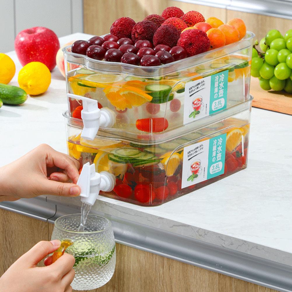 3.8L Beverage Container With Spigot &amp; Fruit Server Lid, Drink Dispenser, Lemon Juice Jug, Kitchen Drinkware Kettle Pot Bottle
