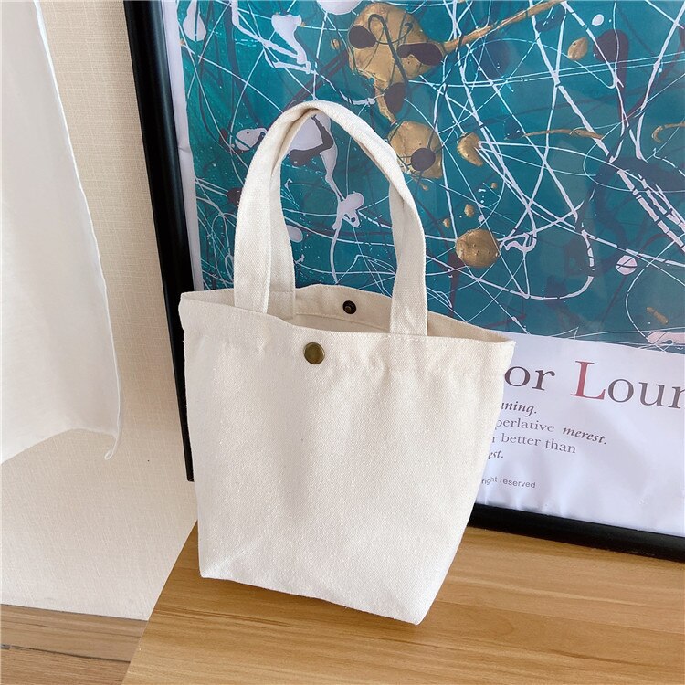 Draagbare Kleine Canvas Schoudertas Voor Vrouwen Eenvoudige Meisjes Student Bento Lunch Tas Snoep Kleuren Doek Winkelen Handtassen Mini Tote: white