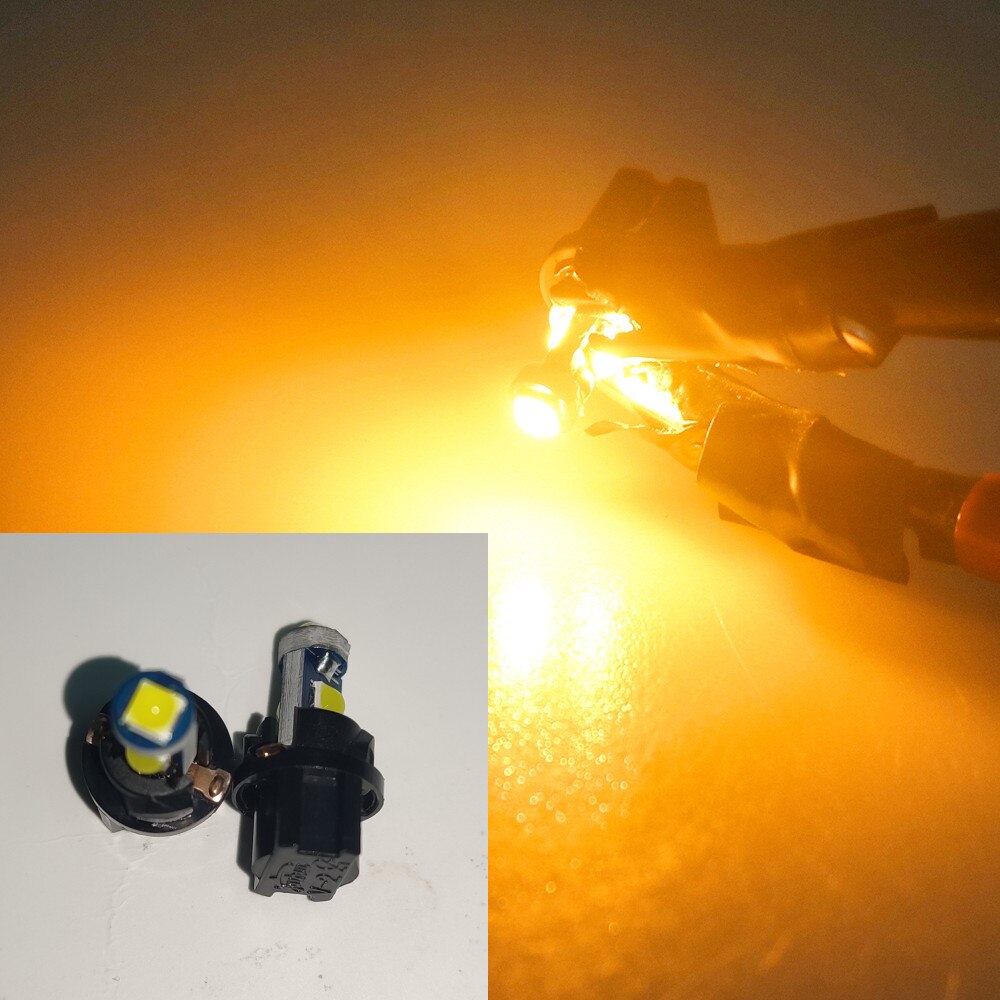 Ampoule led T5 B8.5 B8.5D 3030-3SMD, 20 pièces, indicateur de jauge, lumières intérieur du tableau de bord, lampe latérale, dc 12v: (T5)Yellow
