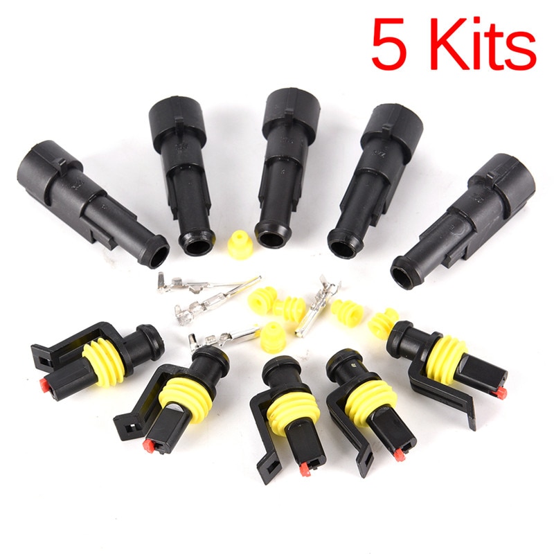 5set Car Part 1 Pin Way Sealed Waterproof Electrical Wire Auto Connector Plug Set Car Motorcycle for HID LED Light fog lamp