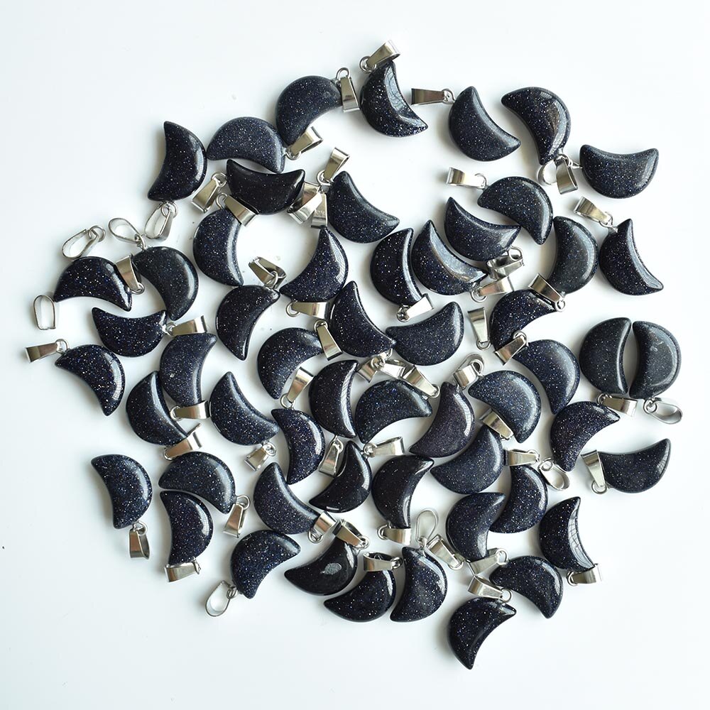 assorted natural stone crescent moon shape charms pendants for DIY jewelry making 24pcs/lot free: blue sand