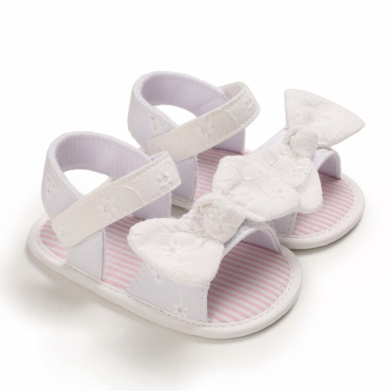 Kid Baby Sandalen Meisjes Zomer Effen Streep Boog Knoop Platte Met 0-18 Monthes Kinderen Leuke Mooie Strik Prinses schoenen: WHITE