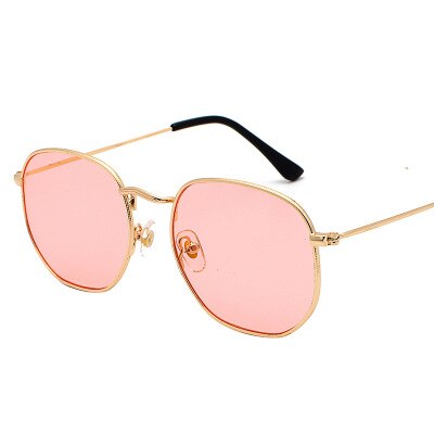 Men Hexagon Sunglases Women Brand Driving Shades Male Sunglasses For Men's Glasses Gafas De sol UV400: Gold clear pink