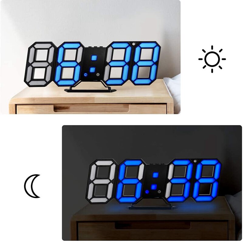 3D Digital Clock,Wall LED Number Time Alarm Clock ,Led Electronic Clock with Snooze Function, Clock Date