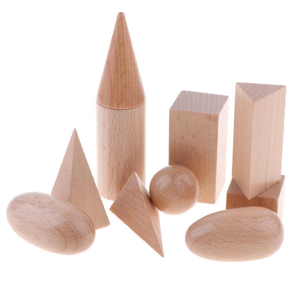 3D Vormen Gepolijst Houten Geometrische Solids Voor Shcool Wiskunde Leren, 10Pcs