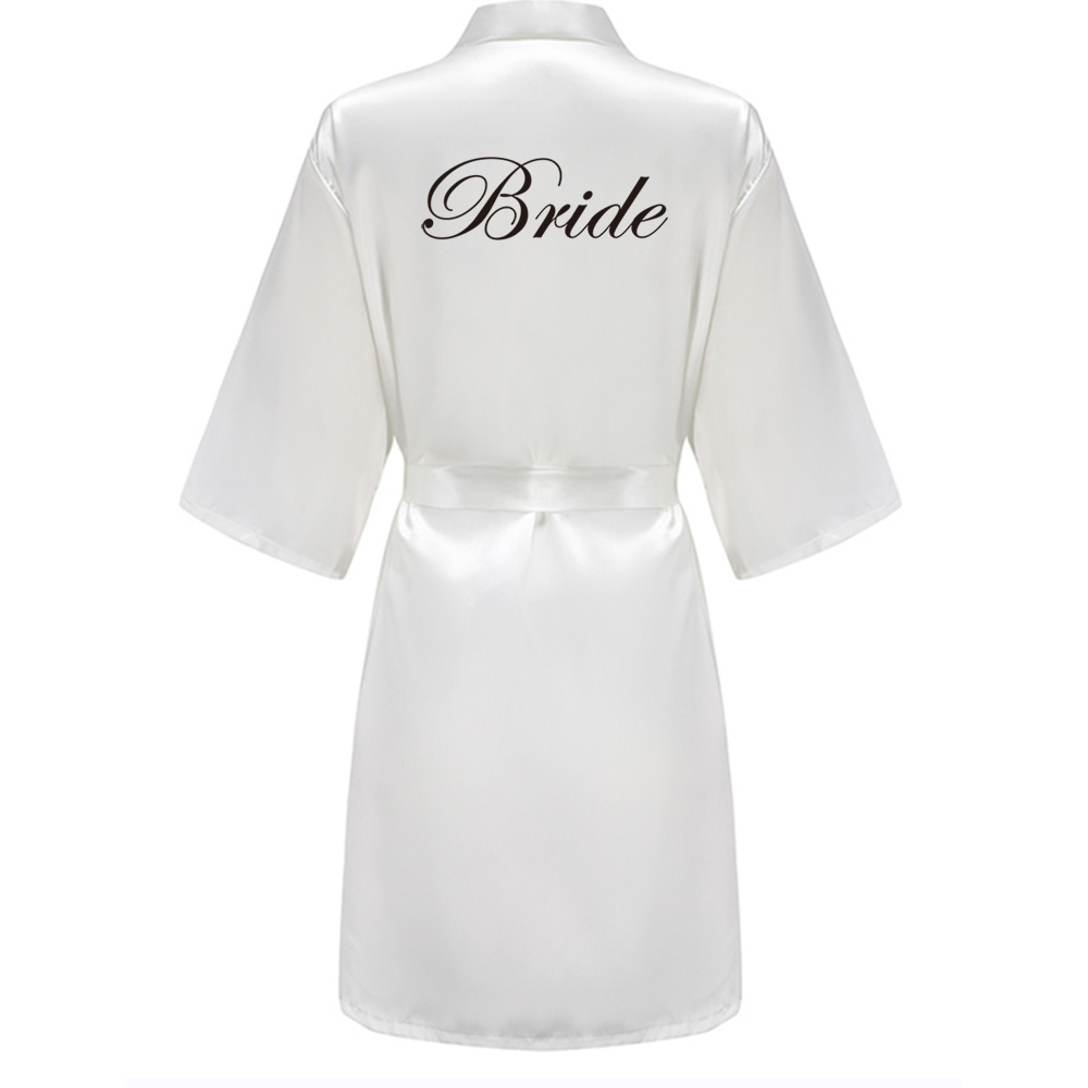 Bury Bridesmaid Mother Of The Bride Robes With White Letters Wedding Women Satin Bridal Party Bathrobe: M / Brown