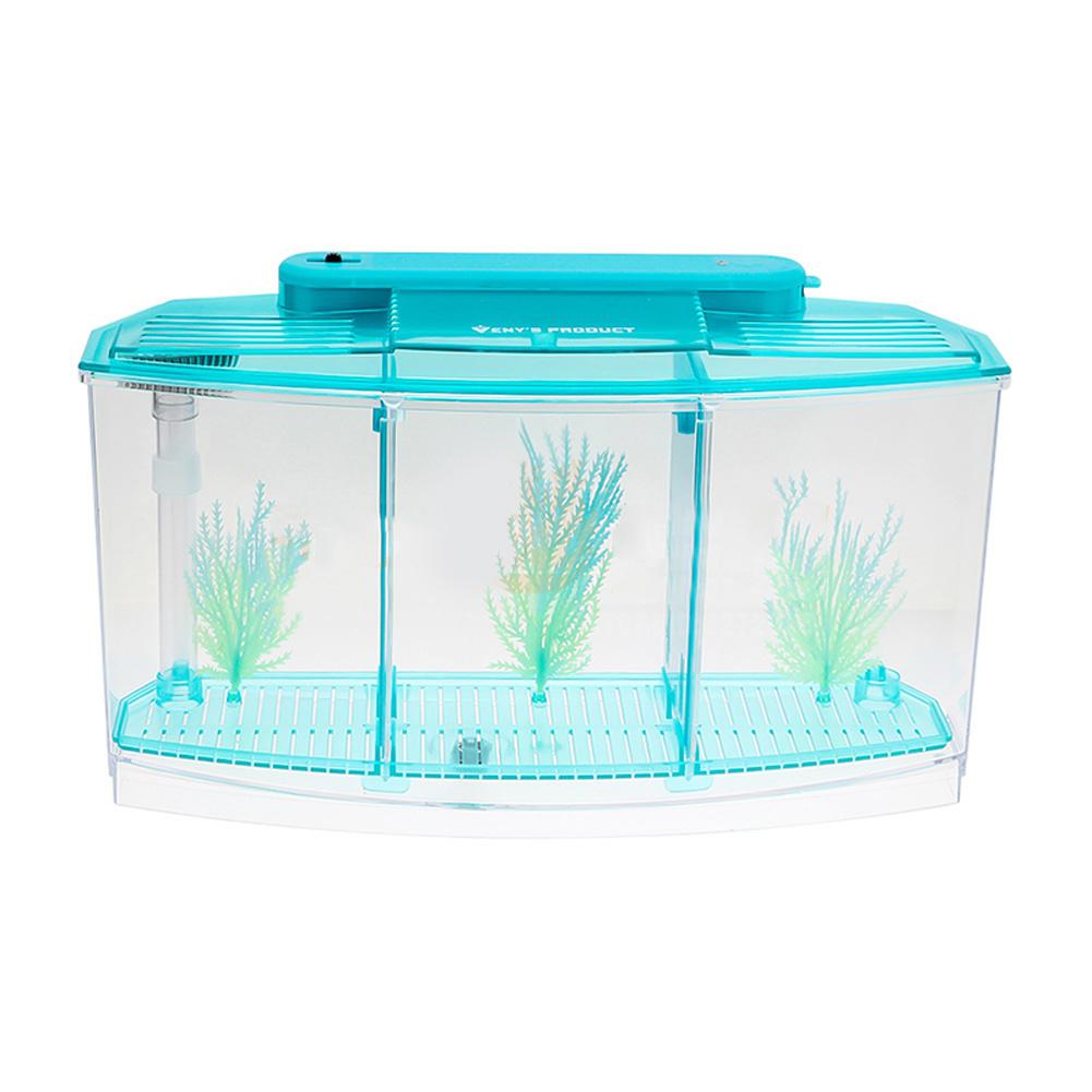 LED Light Acrylic Three Splits Betta Fish Bowl Triple Bow Fighting Isolation Breed Box for Aquarium