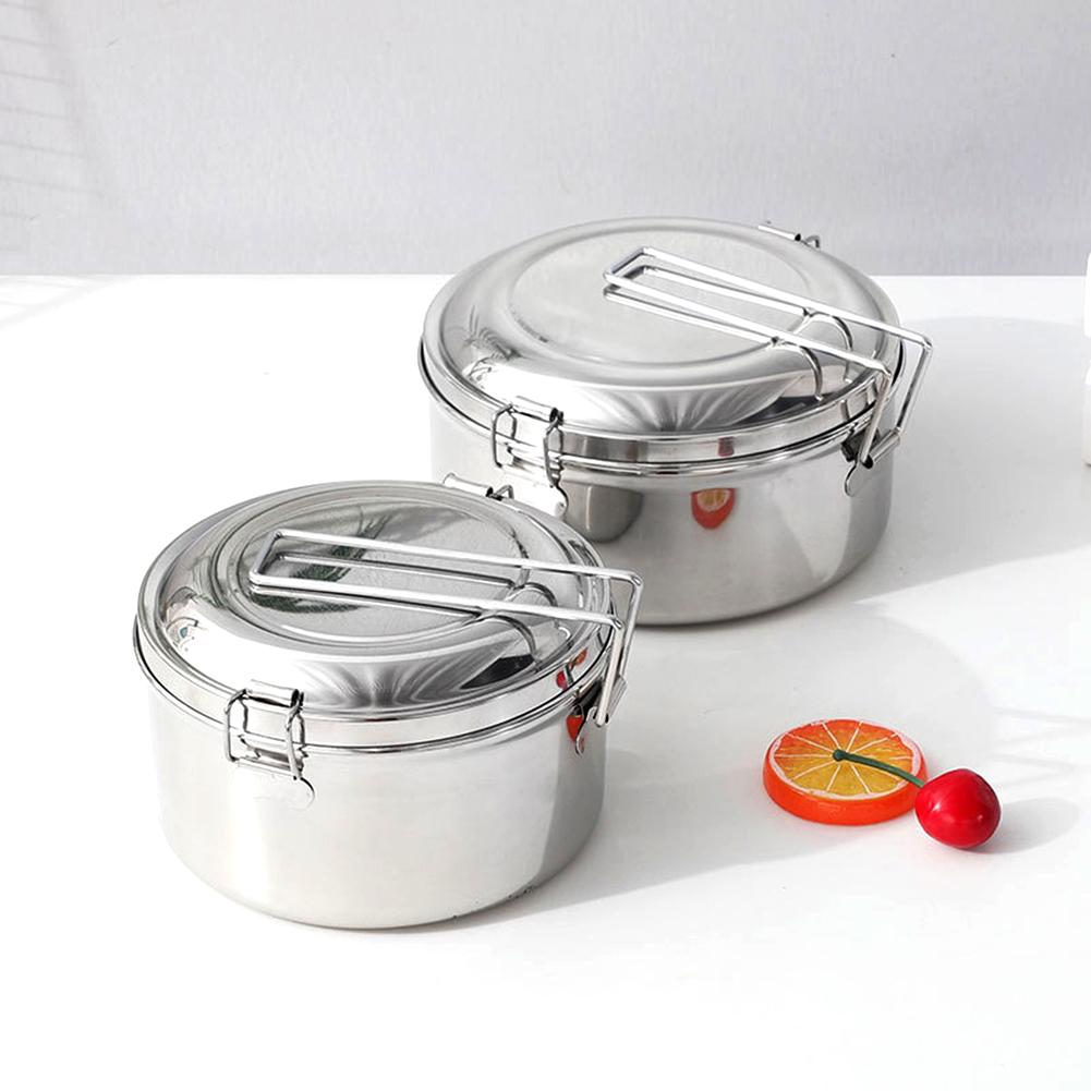 2 Tier Portable Round Lunch Box Stainless Steel Lunch Bento Box Food Storage Case Bento Box Food Container Lunch Storage Boxes