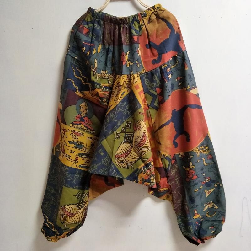 Zomer herenbroek bloomer etnische stijl thaise katoen en linnen dansbroek losse dongba broek nepalese broek met groot kruis: Gele toba
