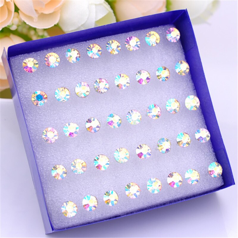 2/3/4/5/6mm orecchini di cristallo multicolore Set per le donne gioielli da festa strass piccoli orecchini di plastica kit Piercing brincos: 5mm