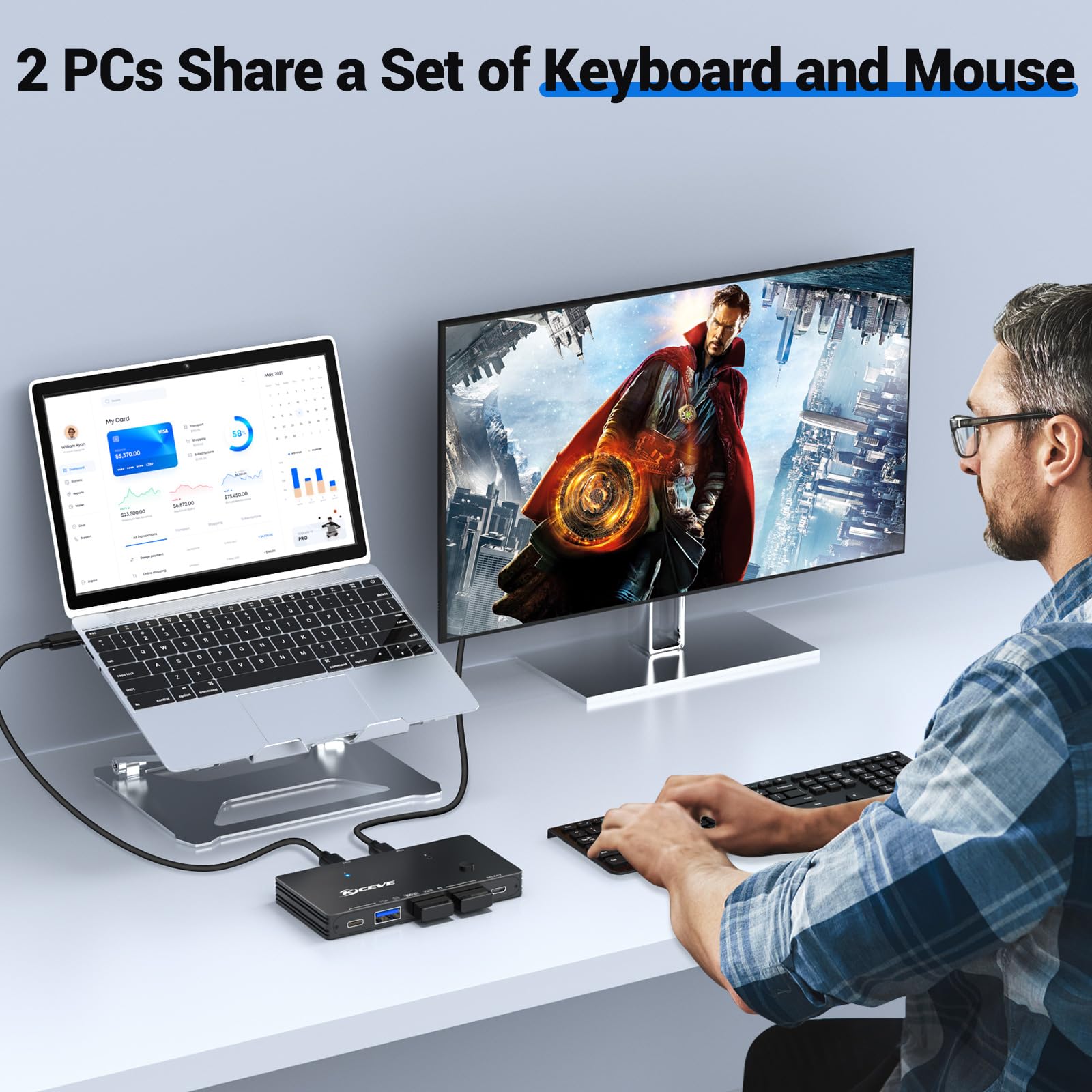 10 Gbps USB-schakelaar 2 computers delen 4 USB 3.2 Gen 2 poorten, USB Switcher Selector voor PC Laptop Toetsenbord Muis Webcam Draagbare SSD