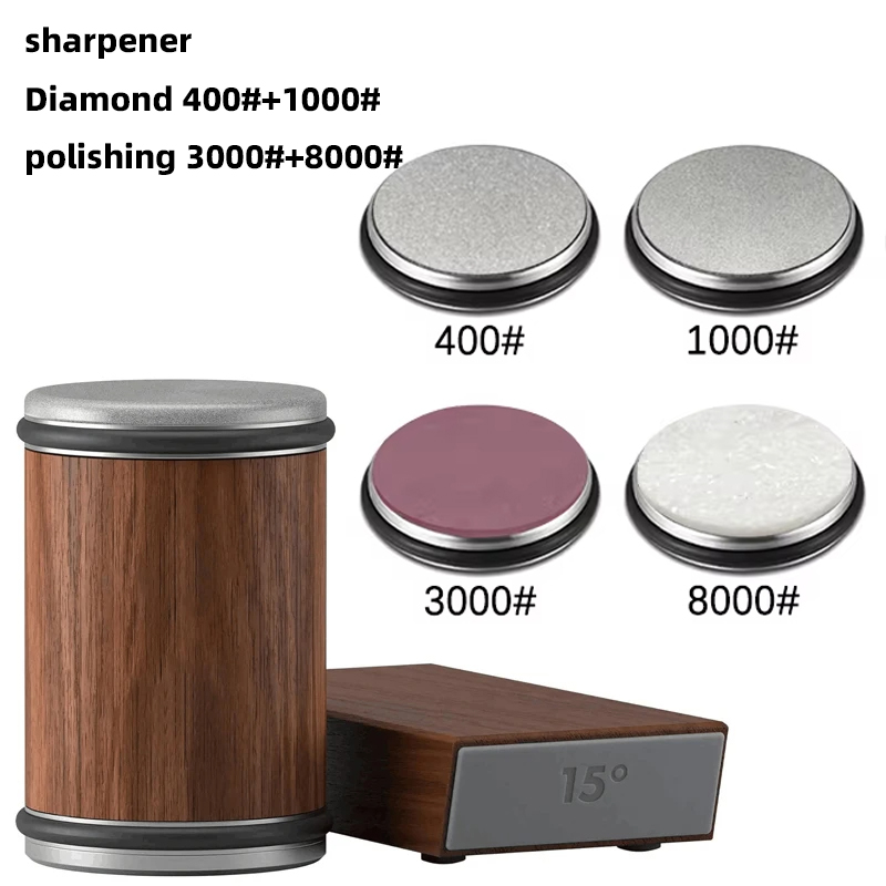 Rolling Knife Sharpener Magnetic Knife Holder Diamond Sharpening Stone with15and20 Degrees Angle Roller Kitchen Accessory set: Beige