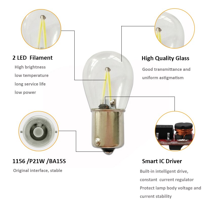 1156 BA15S P21W Cob Filament Chips Led Auto Staart Lamp 1157 Remlichten Helderheid Auto Reverse Lamp Dagrijverlichting Signaal licht