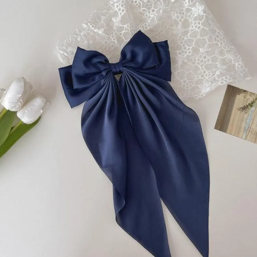 Pinza para el pelo con lazo , pasador para el pelo de satén liso Simple a la , diadema Retro con Clips, accesorios para el cabello para niñas: Gris oscuro