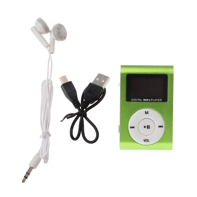 ALITER Small MP3 Portable USB Metal Clip LCD Screen Music Player with Earphone: green