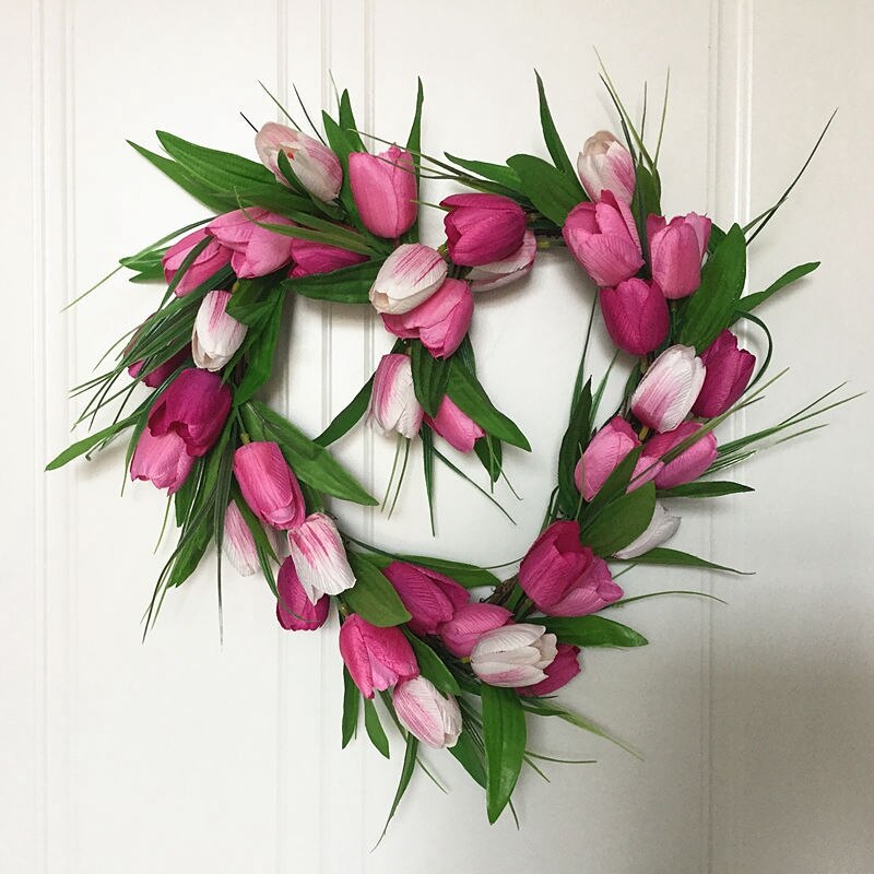 Hjerte kunstig tulipan krans blomsterkranse til hoveddør hjem indretning til vindue væg fest bryllup hængende indretning