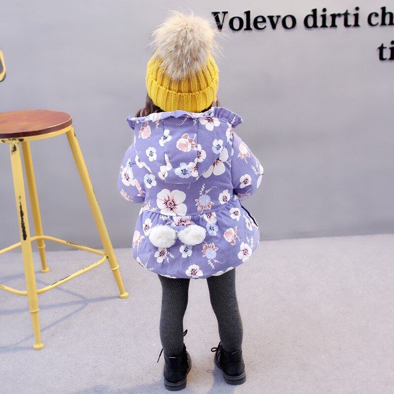 Cute Winter Baby Girls Coat Kids Girls Jacket Warm Children Outerwear Flower Thick Cotton Padding Girls Coat Children Clothing