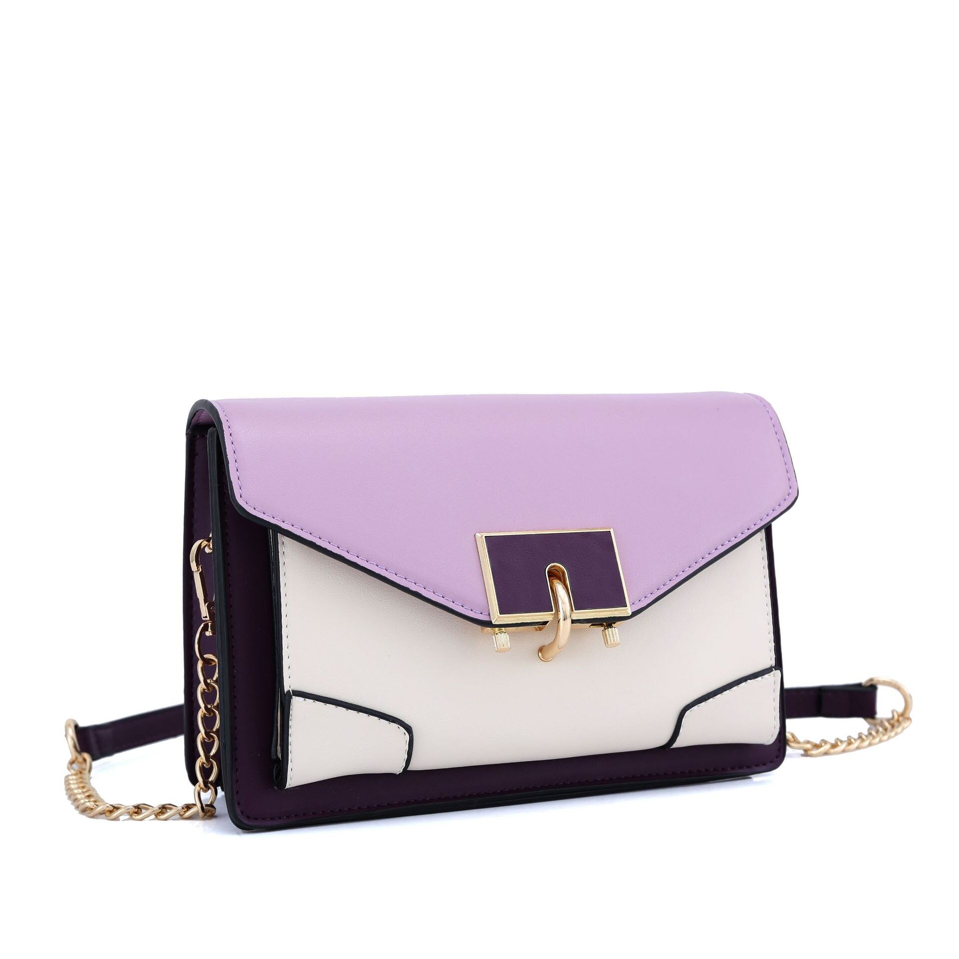 Mode Vrouwen Tas Kleur Bijpassende Casual Een Schouder Messenger Bag Metalen Ketting Flap Kleine Vierkante Tas: Purple Purple