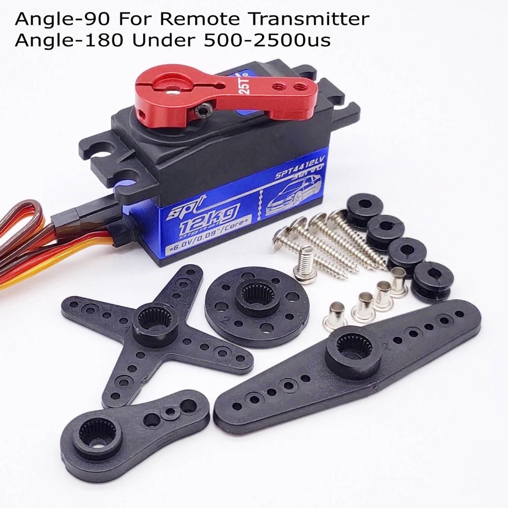 Spt 4412lv 12kg grote koppel metalen tandwiel standaard digitale laag profiel servo 1:10 rc auto vliegtuig robotarm 180 320 hoek: Hoek -90 met arm