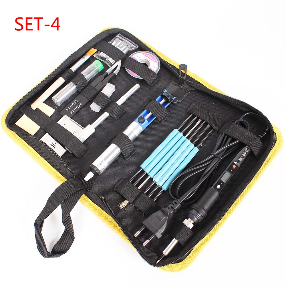 Fer à souder électrique avec affichage numérique LCD 80W, température réglable, Station de soudage à la main, Kit d&#39;outils de réparation: 220V EU Plug / SET-4