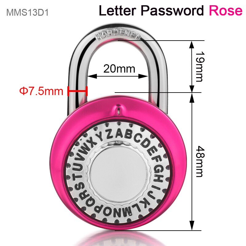 Safe Fixed Number Locks Turntable Gym Cabinet Wardrobe Student Door Lock Letter Digital Rotating Password Steel Round Padlock: letter password Rose