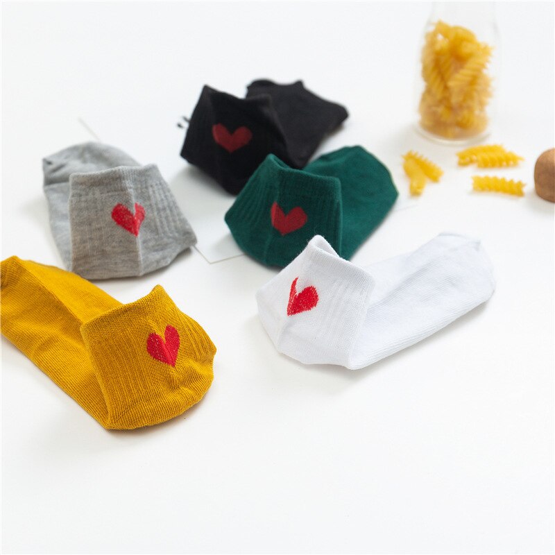 Maat 34-39 Kawaii Vrouwen Sokken Happy Enkel Grappige Sokken Vrouwen Vruchten Leuke Gelukkige Art Onzichtbare Sok 5 pairs Lente Zomer: C Socks Heel love