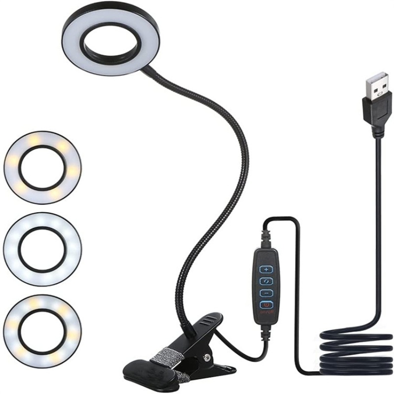 Lampada da scrivania a 48 LED con clip USB Lampada da libro da comodino 360 ° Lampada da scrivania mini clip-on a LED Luce notturna flessibile Luminosità regolabile a 3 livelli