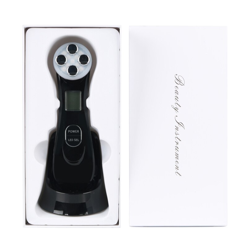 LED Photon Light Electroporation Mesotherapy Therapy RF EMS Skin Rejuvenation Face Lifting Tighten Massage Beauty Machine: Black With Small Box