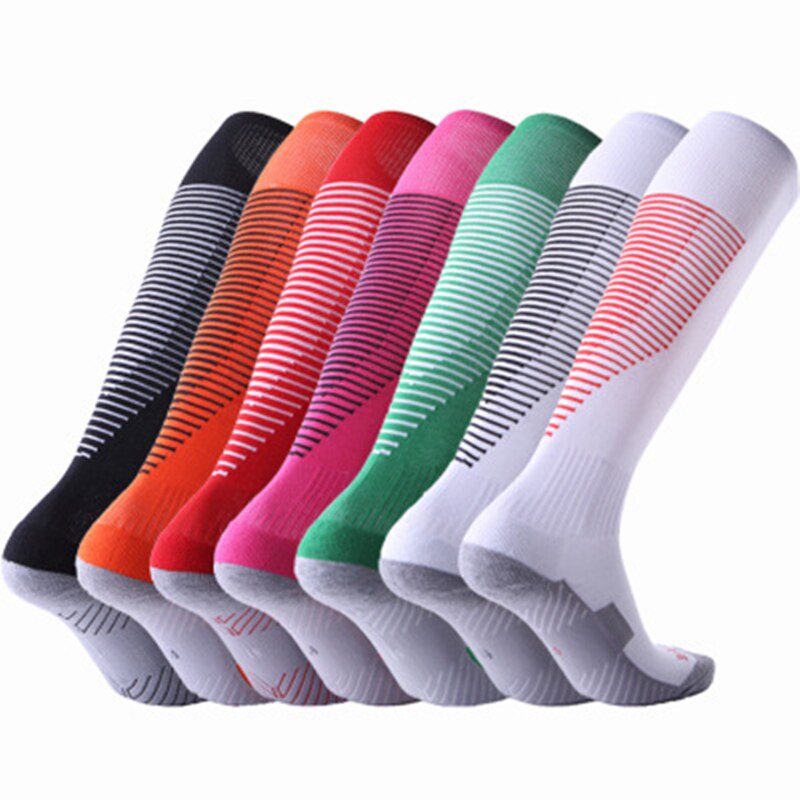 Adult Kids Sports Soccer Socks Color Stripe Long Stocking Knee High Football volleyball breathable Children Sock