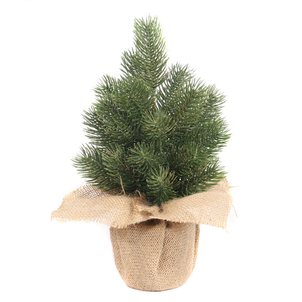 14 Inch Pine Handmade Christmas Tree with Burlap Base Mini Pine Christmas Tree