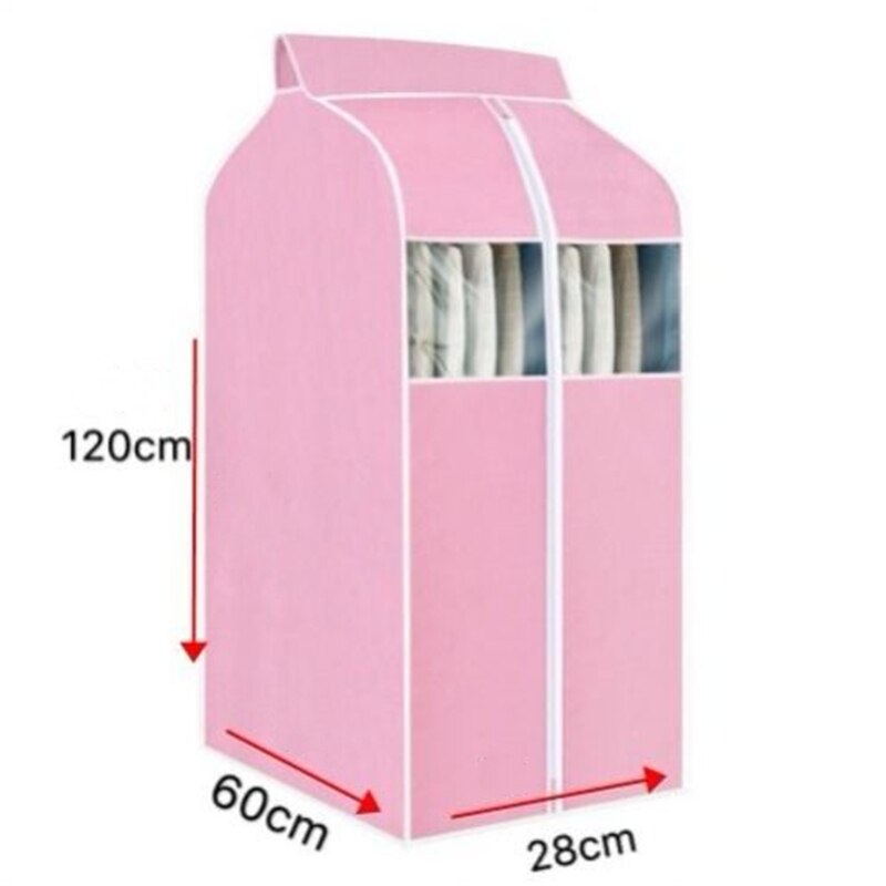 Large Capacity Clothes Storage Bag Hanging Type Closet Garment Dust Cover Thick Non-Woven Coat Protector Case Hanging Organizer: Pink-28x60x120cm