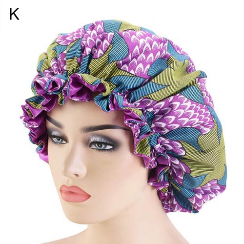 Frauen Afrikanische Blumen- drucken Satin- Nacht Schlaf Motorhaube Hütte Haarpflege Kappe Kopf wickeln Große Kopf Tragen Damen Headwrap Haar pflege Hütte: K