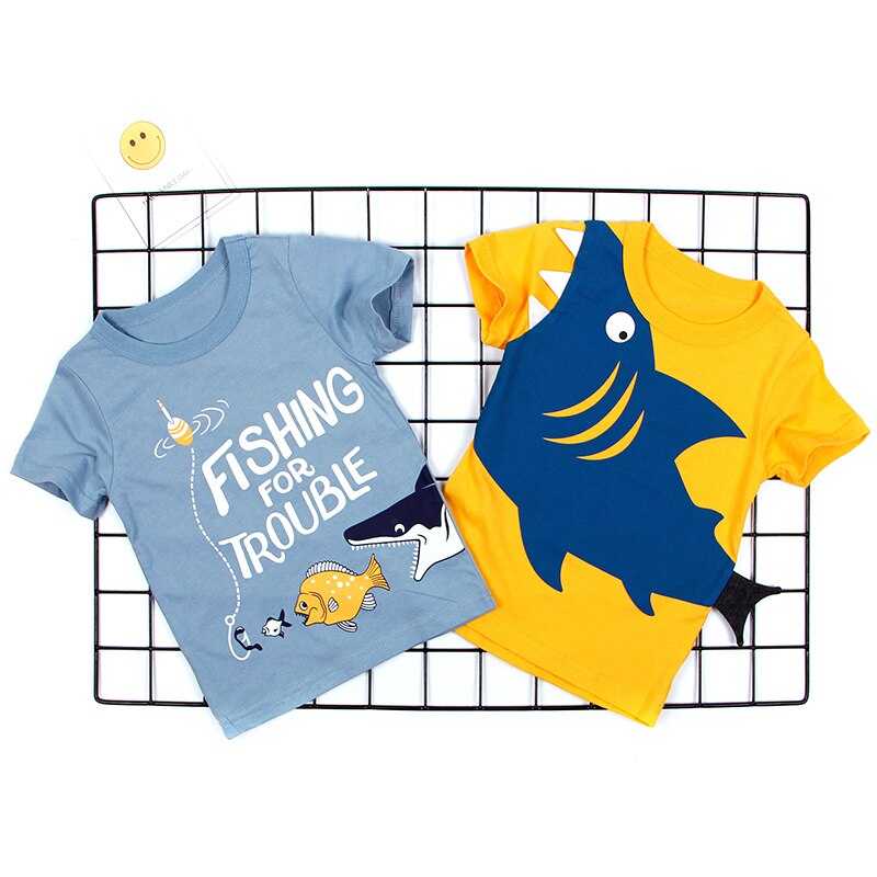 T-shirts T-Shirt garçons vêtements bébé-garçons enfants dessin animé vêtements d'extérieur hauts voiture-impression coton pour enfants requin imprimé été enfant en bas âge