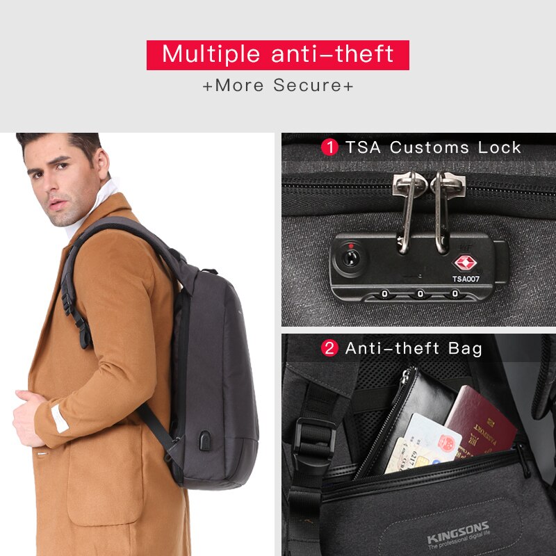 Kingsons Anti-Diebstahl Männer Rucksack Kleine Männliche Rucksack 13.3/15,6 zoll Laptop Rucksack lässig Schule Taschen für Jugendliche jungen