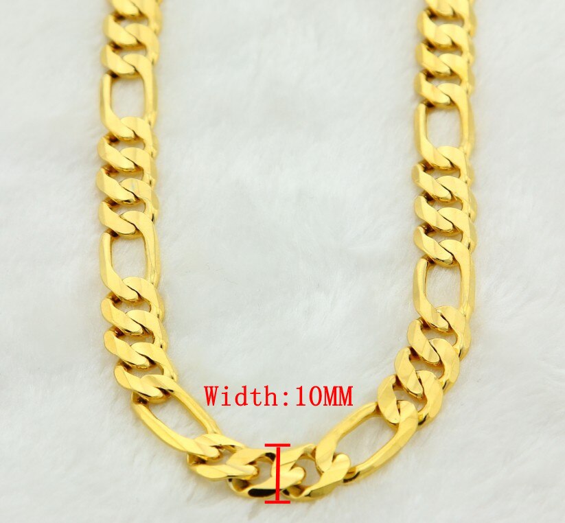 pure gold color men chain necklace jewelry,plated 24k Gold 10mm heavry figaro chain necklace for men 20” 22&quot; 24&quot; 26&quot; ,28&quot; 30&quot;