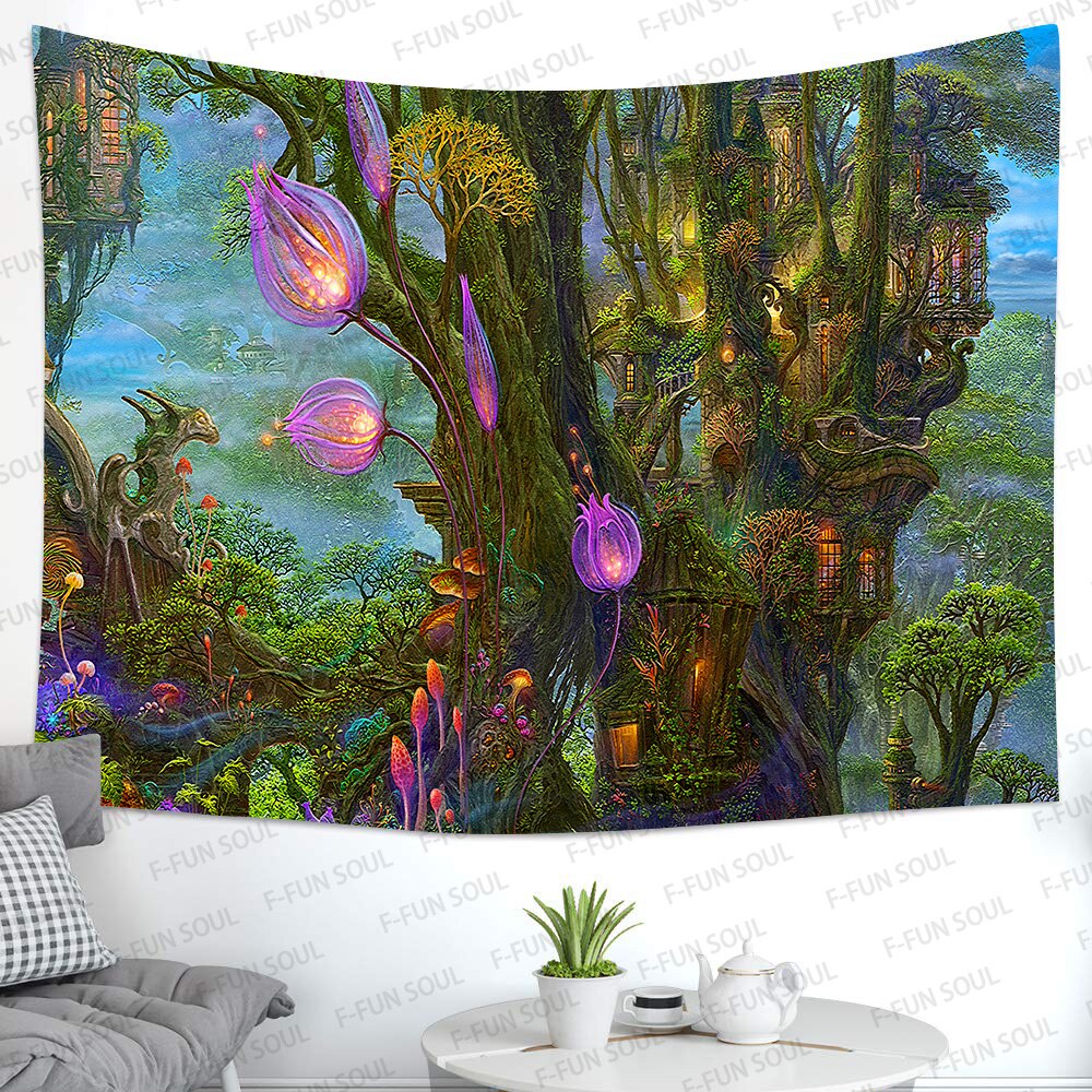 Simsant psykedelisk skovtræ tapestry livets træ kunsthængende gobeliner til stue hjem sovesal indretning