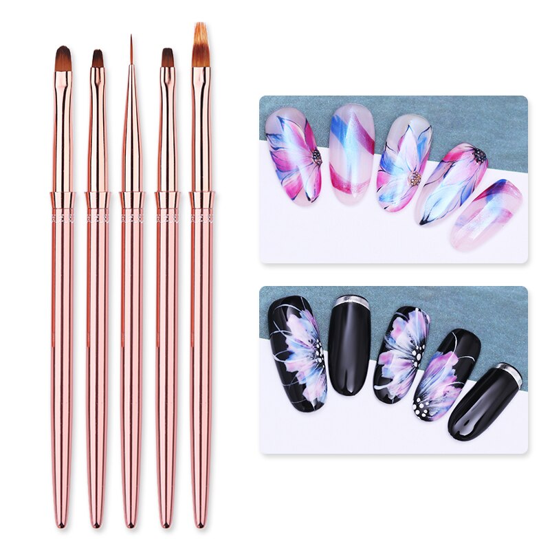 1 stk uv gel liner negle børste rosa guld farve maleri tegne pen pensel bærbart pen håndtag nail art værktøj gør det selv