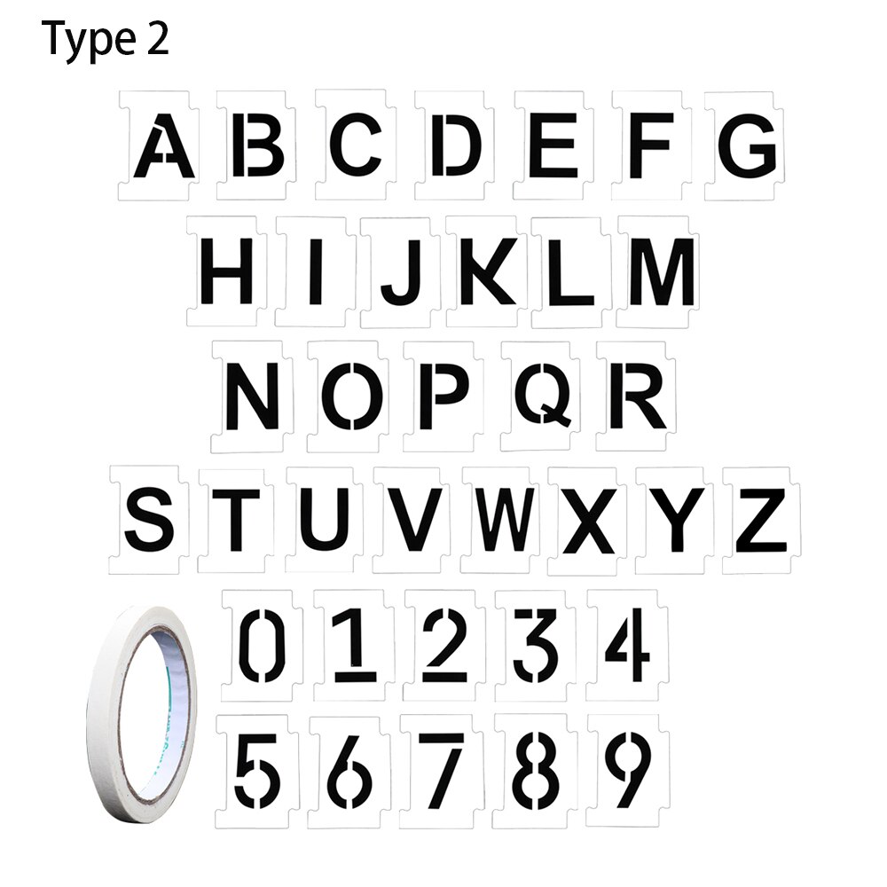 0-9 tal 26 bogstaver stencilsæt genanvendelige plastiknumre stencils 6 tommer høje tal med tape til maling af postkasseadresse: Type 2
