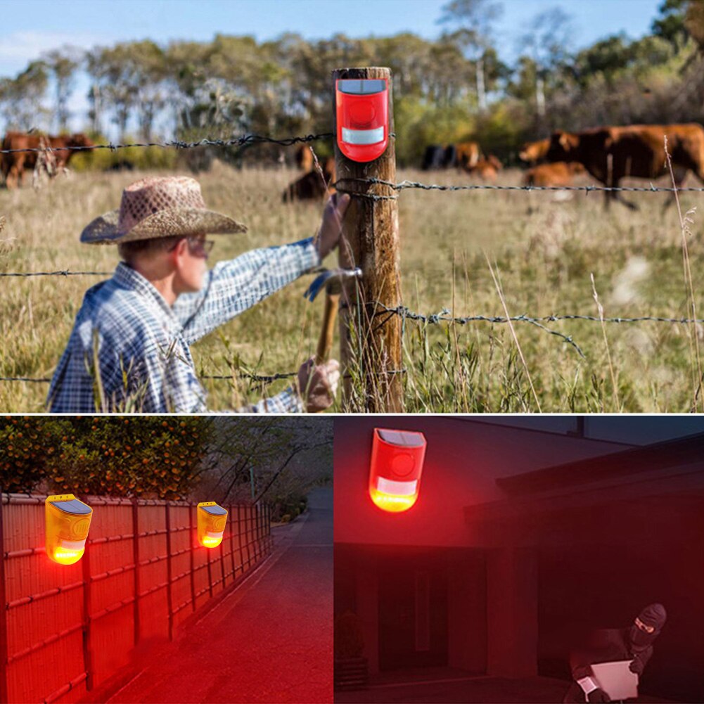 Home Safety IP65 Waterproof Farm Warning Lamp Motion Sensor Factory Security Solar Powered Patio ABS Garden LED Alarm Light