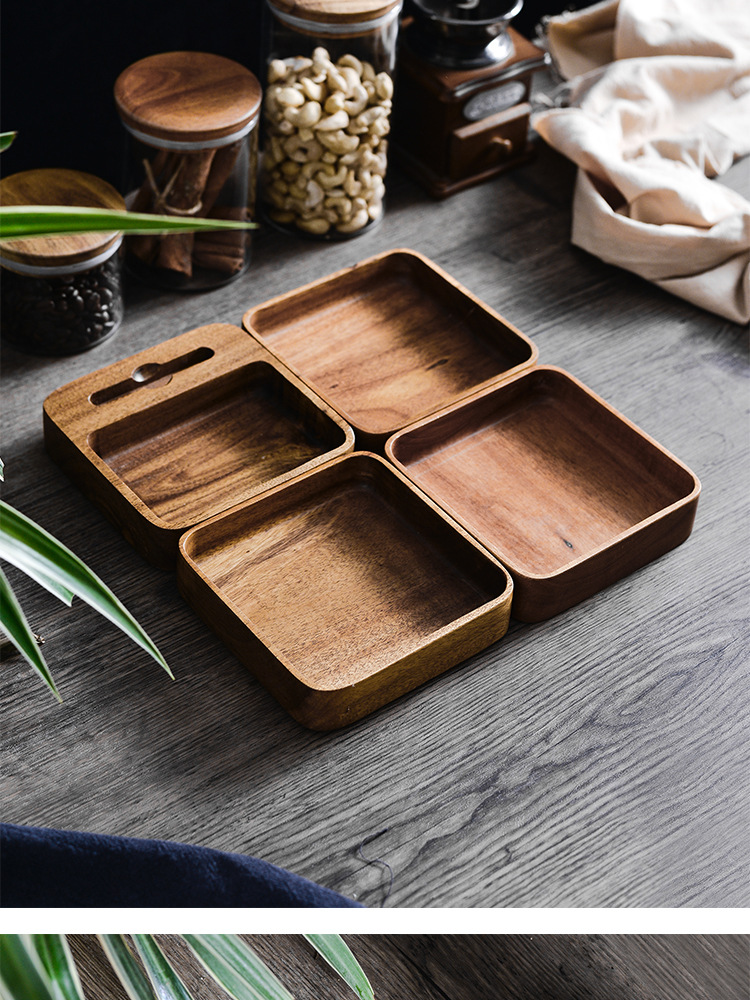 Wooden Tray Japanese Style Dessert Solid Wood Tea Tray Household Wooden Fruit Wooden Storage tableware Home Decoration
