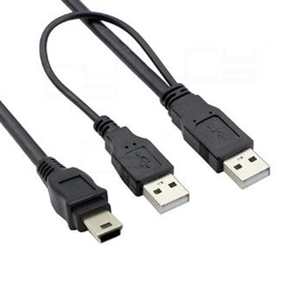 Supply Black White 0.6M USB 2.0 mobile hard disk cable cable dual USB-A male to Micro Mini USB A B C male with power supply: dual USB To Mini