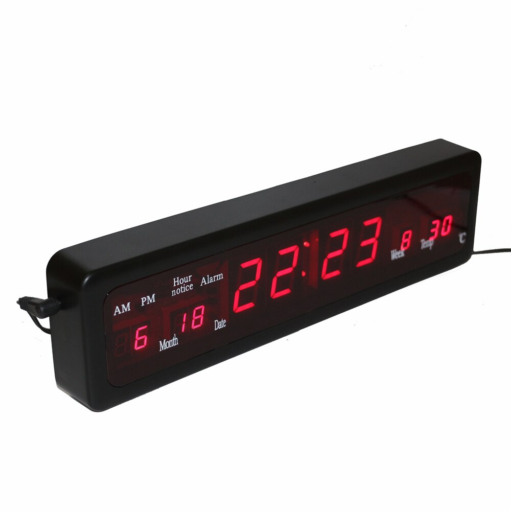 Desktop Electronic Alarm Clocks Digital LED Wall Clock with Indoor Temperature Calendar Week Date Houly Chime Red Display