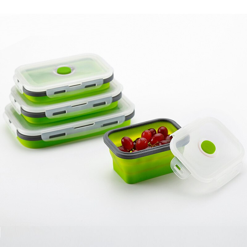 3pcs Silicone Collapsible Lunch Box Food Storage Containers Microwave Freezer Safe Lunch Box Outdoor Picnic Travel Containers