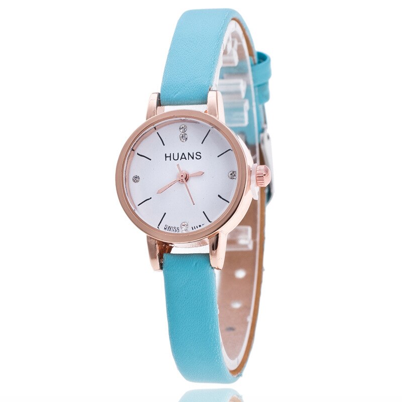 Damklocka dam enkel tunn läderrem kvartsklocka damarmbandsur relogio feminino montre relogio feminino mujer: E