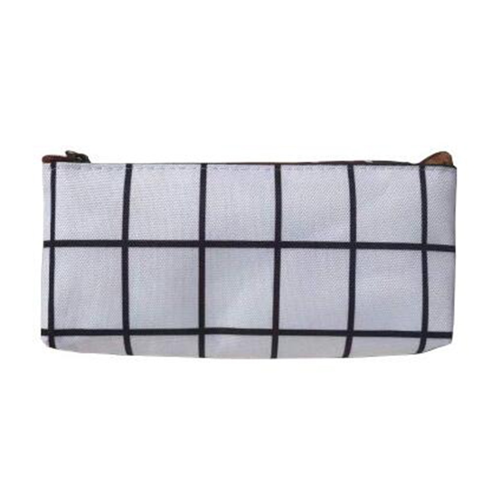 Simple Plaid Solid Color Pencil Case Canvas Organizer Pouch School Supplies Cute Stationery School Pencil Box Pen Bags