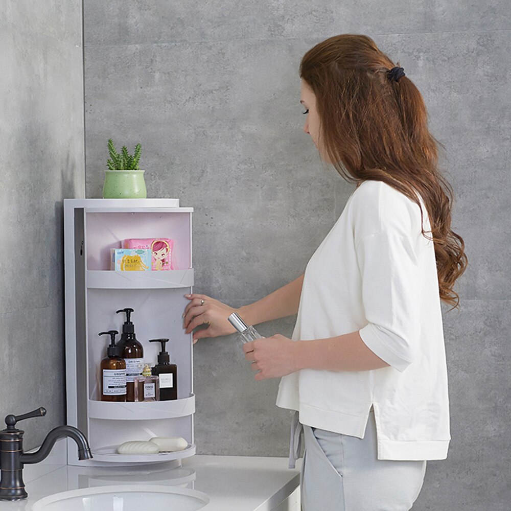 Triangle shelf rotating bathroom shelf kitchen punch-free suction wall large storage box plastic wx8021507