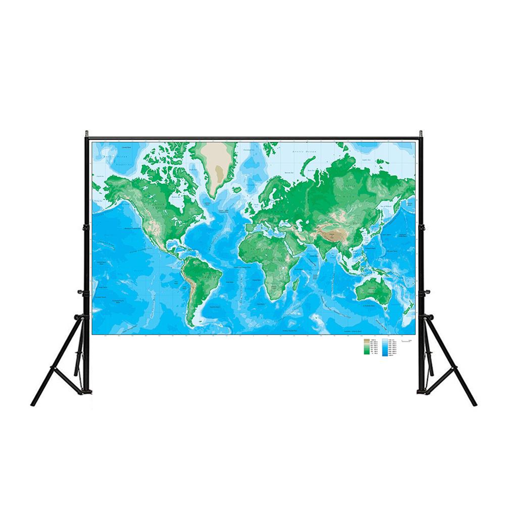 Carte d'altitude du monde, pliable, Non tissée, 150x225cm, pour la recherche géologique